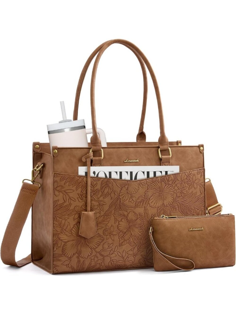 Stylish Waterproof Laptop Tote Bag for Women with Clutch - Perfect for Work